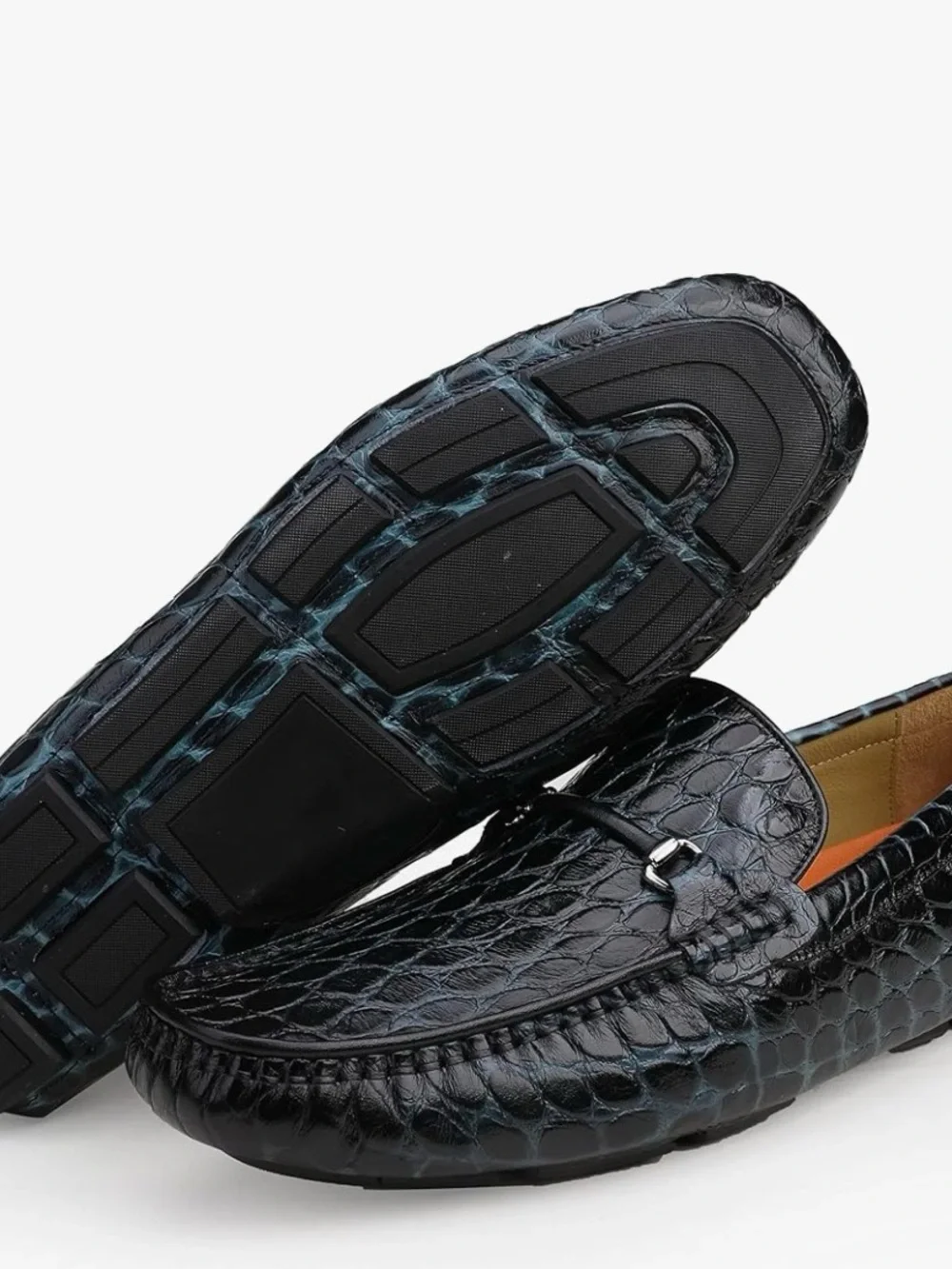 Men's Black Croc-Embossed Leather Loafers